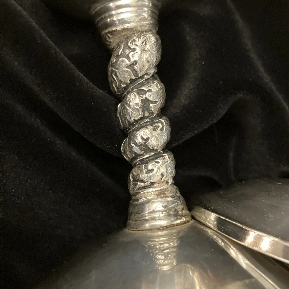 Set Of 2 VTG Silver Tone Twisted Stem Wine Goblets Valero Spain Polished Barware
